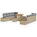 Set di divani giardino da 11 pezzi con cuscini beige in polyrattan e acacia,  Set da pranzo giardino da 3 pezzi con cuscini beige in polyrattan e acacia - Foto miniatura 1