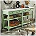 Bancone 4 Cassetti 2 Ripiani Shabby Verde In Legno Massello - Foto miniatura 1
