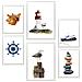 Set Di 6 Stampe Dipinto Decorativo Con Composizione Di Oceano E Mare Incorniciato Con Illustrazioni Di Design Per La Decorazione Murale A3 & A4 Cornice Bianca - Foto miniatura 1