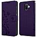 Custodia Compatibile Con Samsung Galaxy A6 2018 In Lilla Scuro Fiore - Coperchio Protettivo In Design Floreale Con Chiusura Magnetica, Funzione Stand E Slot Per Carte - Foto miniatura 8
