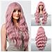 Parrucca Lunga Ondulata Rosa Con Frangia - Capelli Sintetici Termoresistenti Per Uso Quotidiano E Feste - Foto miniatura 6