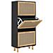 Scarpiera Nero 52x25x115cm Legno Multistrato e Rattan Naturale - Foto miniatura 1