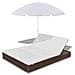Lettino Prendisole Con Ombrellone In Polyrattan Marrone - Foto miniatura 5