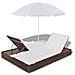 Lettino Prendisole Con Ombrellone In Polyrattan Marrone - Foto miniatura 7