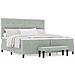Letto con Rete a Molla e Materasso & Panca Grigio Chiaro 200x200 cm Velluto - Foto miniatura 4