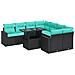 Set Divani da Giardino 9 pz con Cuscini Nero Polyrattan Acacia - Foto miniatura 1