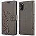Custodia Compatibile Con Samsung Galaxy A41 In Grigio Fiore - Coperchio Protettivo In Design Floreale Con Chiusura Magnetica, Funzione Stand E Slot Per Carte - Foto miniatura 8
