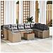 Set di divano da giardino  10 pezzi con cuscini Beige Polyrattan Acacia, Divano da giardino  2 posti con cuscini Beige Polyrattan - Foto miniatura 2