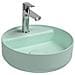 Lavabo Tondo Da Appoggio Senza Troppo Pieno In Ceramica Con Foro Rubinetto - Menta Opaco - Foto miniatura 1