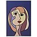 Stampa Dipinta Double Faces Large A Volto Femminile Cubista Su Fondo Blu 80x120 Cm - Foto miniatura 1