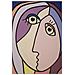 Stampa Dipinta Double Faces Large B Volto Femminile Cubista Su Fondo Blu 80x120 Cm - Foto miniatura 2