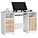 Scrivania ANA, 1 anta e 3 cassetti, 124x52x74 cm, Colore Bianco e Sonoma Quercia - Foto miniatura 1