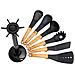 Set Utensili Da Cucina 6 Pezzi Manici Aspetto Legno E Supporto Rotante, Nero - Foto miniatura 4