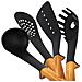Set Utensili Da Cucina 6 Pezzi Manici Aspetto Legno E Supporto Rotante, Nero - Foto miniatura 5