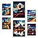 Set Di 6 Stampe Illustrazioni Di Monumenti E Città In Stile Pittura A Olio Con Umidità In Stile Fotografico A Colori A3 & A4 Cornice Bianca - Foto miniatura 1