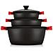 Blackt3 Set Pentole Induzione Set Pentole 6 Pezzi Alluminio Fuso, Coperchi Vetro Nero - Foto miniatura 1
