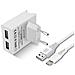 Caricatore Muro Doppia Usb 3a Smart Ic Cavo Iphone / Ipad Slim Bianco - Foto miniatura 4