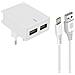 Caricatore Muro Doppia Usb 3a Smart Ic Cavo Iphone / Ipad Slim Bianco - Foto miniatura 1
