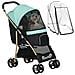 Passeggino per Cani Piccoli Pieghevole con Copertura Antipioggia, Cestino e Guinzaglio Integrato, Verde - Foto miniatura 1