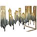 Console City In Ferro Dorato Con Decoro Skyline E Piano In Vetro - Foto miniatura 8