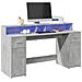 Scrivania con Luci LED Grigio Cemento 160x55x91 cm Multistrato - Foto miniatura 2