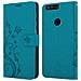 Custodia Compatibile Con Honor 8 / 8 Premium In Blu Fiore - Coperchio Protettivo In Design Floreale Con Chiusura Magnetica, Funzione Stand E Slot Per Carte - Foto miniatura 8