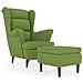 Poltrona Schienale Ad Ala Con Poggiapiedi Verde Chiaro Velluto - Foto miniatura 2