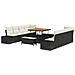 Set di divano da giardino  11 pezzi con cuscini, nero, polyrattan, acacia, Divano da giardino 2 posti  con cuscini in polyrattan nero, Set da pranzo da giardino 3 pezzi con cuscini in polyrattan nero, acacia - Foto miniatura 1