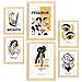 Set Di 6 Stampe Stampe Artistiche In Stile Schizzo Con Inchiostro Nero Per L'interior Design A3 & A4 Telaio In Legno Chiaro - Foto miniatura 1