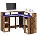 Scrivania con Luci LED Legno Antico 130x130x91 cm in Truciolato - Foto miniatura 2