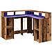 Scrivania con Luci LED Legno Antico 130x130x91 cm in Truciolato - Foto miniatura 3