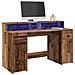 Scrivania con Luci LED Legno Antico 140x55x91 cm in Multistrato - Foto miniatura 2