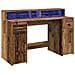 Scrivania con Luci LED Legno Antico 140x55x91 cm in Multistrato - Foto miniatura 3