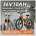 250W Elettrica, Mountain Bike da 26 pollici con batteria al litio rimovibile da 36V 10Ah, velocità massima 25km /h, autonomia 75km, trasmissione a 7 marce - Foto miniatura 7