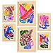 Set Di 6 Stampe Pittoreschi 3 Dipinti Decorativi Astratti Con Fiori Per Il Tuo Soggiorno Di Casa A3 & A4 Telaio In Legno Chiaro - Foto miniatura 1