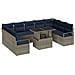 Set Divano da Giardino 10 pcs Grigio e Blu Navy Poly Rattan - Foto miniatura 1