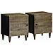 Comodini 2pz Grigio Chiaro 40x33x46 Cm In Legno Massello Mango - Foto miniatura 1
