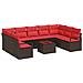 Set Divano da Giardino 10 pcs Marrone e Rosso polyrattan - Foto miniatura 1