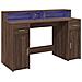 Scrivania con Luci LED Marrone Rovere 140x55x91 cm Multistrato - Foto miniatura 3