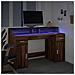 Scrivania con Luci LED Marrone Rovere 140x55x91 cm Multistrato - Foto miniatura 5