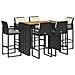 Set Bar da Giardino 7 pz con Cuscini Nero in Polyrattan Acacia - Foto miniatura 1