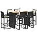 Set Bar da Giardino 7 pz con Cuscini Nero in Polyrattan Acacia - Foto miniatura 2