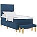 Letto con Rete a Molle con Materasso e Panca Blu 90x200 cm Tessuto - Foto miniatura 1
