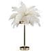 Lampada Da Tavolo Palm Bianca In Metallo Dorato Con Piume Di Struzzo - Foto miniatura 1