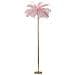 Lampada Da Terra Palm Rosa In Ferro Dorato Con Piume Di Struzzo - Foto miniatura 1