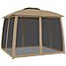 Gazebo Con Tetto Doppio/pareti Rete Tortora 2,93x2,93 M Acciaio - Foto miniatura 2