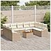 Set di divani da giardino 10 pezzi con cuscini Beige Polirattan Acacia - Foto miniatura 3