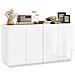Credenza Moderna con Armadietti a 2 Ante, Chiusura Ammortizzata e Ripiani Regolabili, 140x40x75cm, Bianco Lucido - Foto miniatura 1