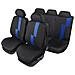 Set Completo Coprisedili Flash Auto Universale Airbag Poggiatesta Poliestere Protezione Comoditã  Nero Blu - Foto miniatura 1