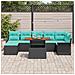 Set Divano da Giardino con cuscino 8 pcs Nero e Blu polyrattan - Foto miniatura 3
